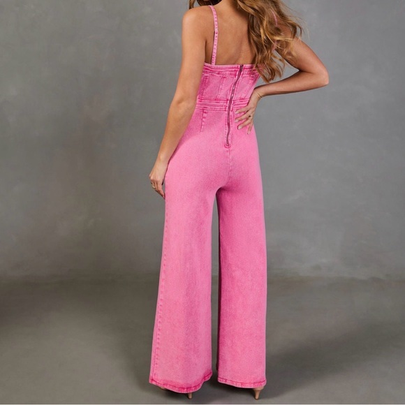 Vici Vibrant Pink Denim Jumpsuit - Picture 3 of 10